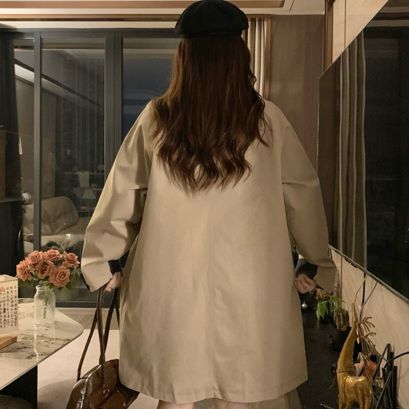 韓系撞色卡其風衣外套