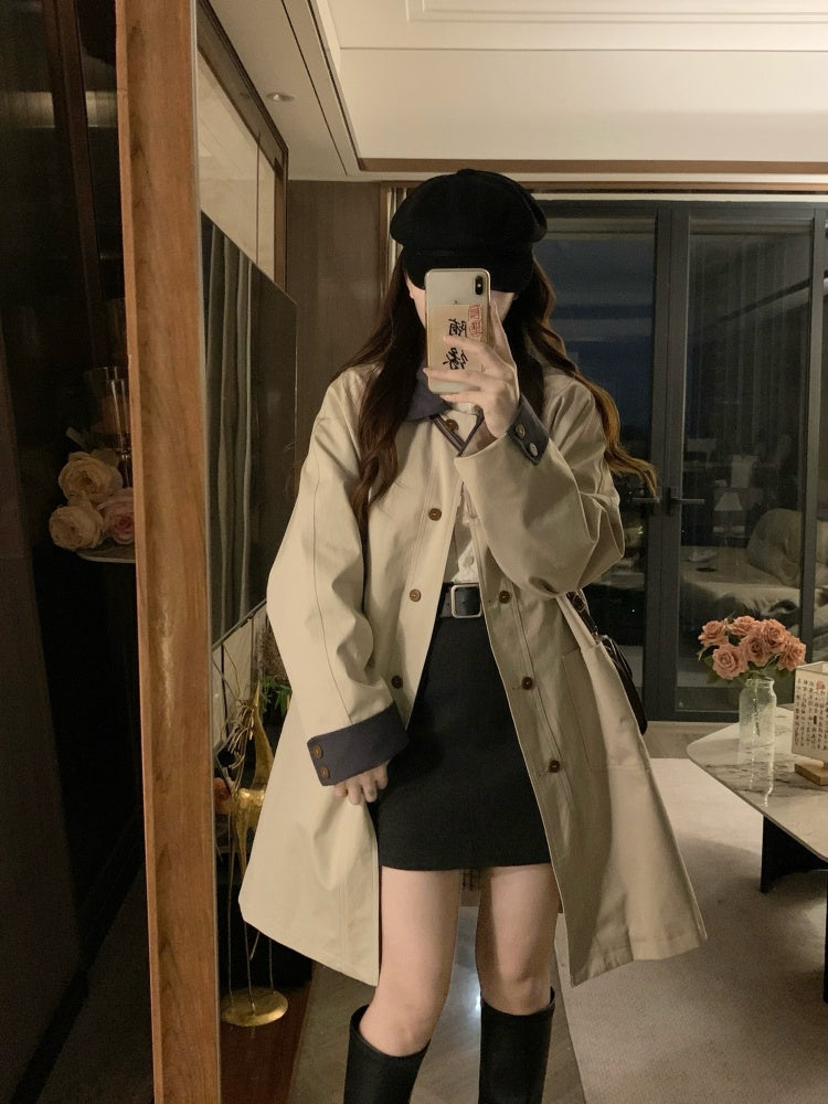 韓系撞色卡其風衣外套