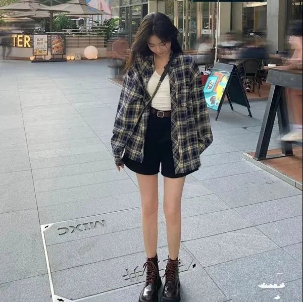 慵懶復古格子外搭襯衫