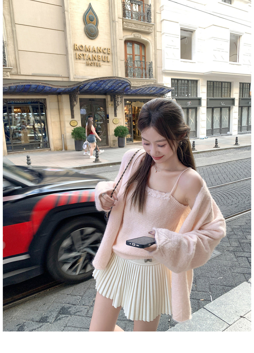 韓系淺粉毛慵懶風寬鬆休閒針織外套