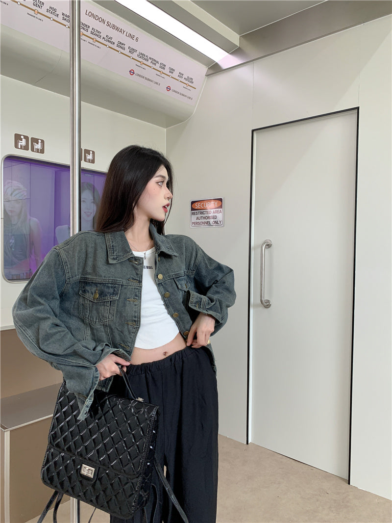 氣質復古休閒短款牛仔外套