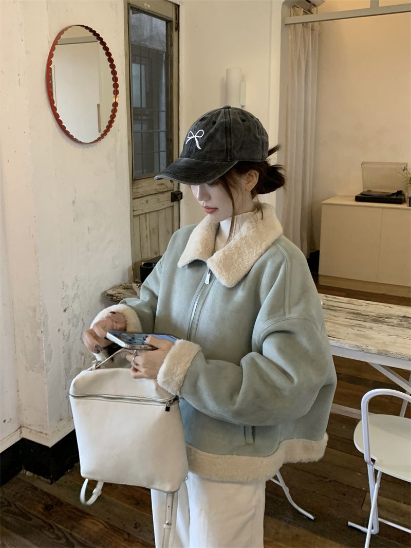 高級感氣質立領羊駝絨加厚保暖外套