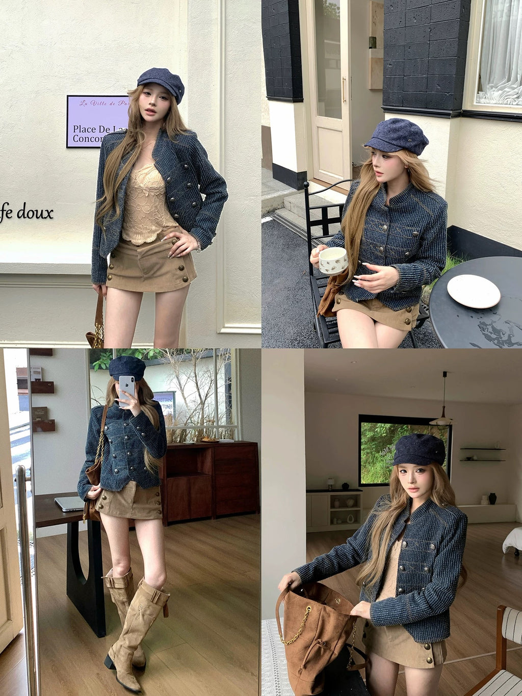 個性拿破崙立領排扣牛仔短款夾克