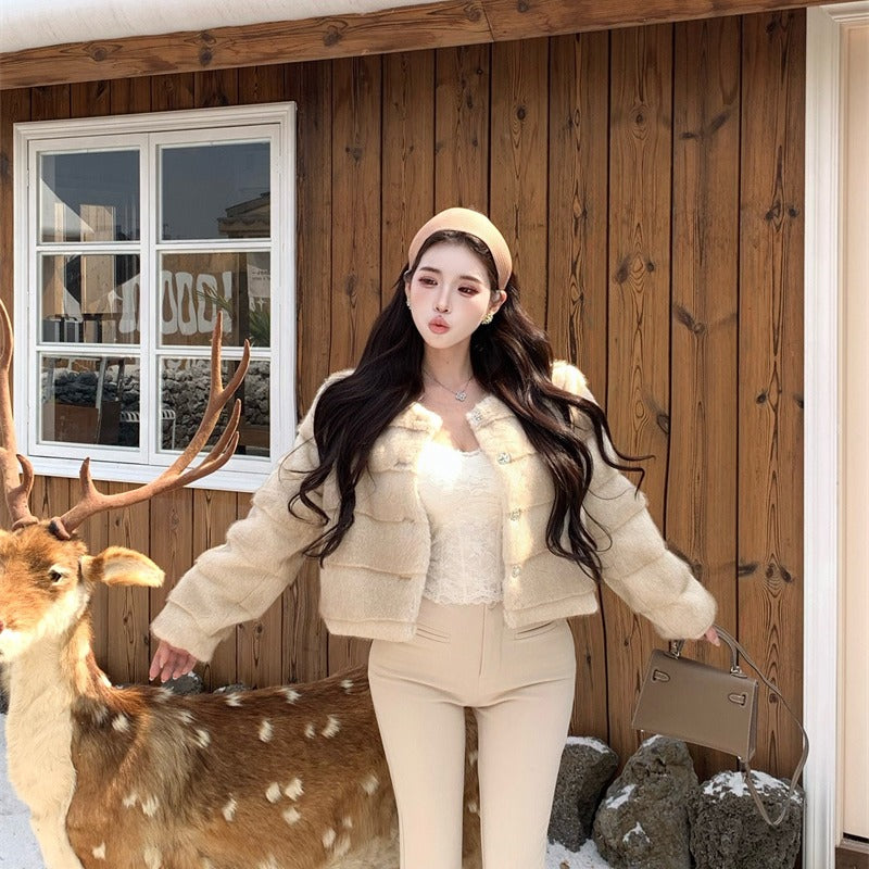 氣質貴氣路線紡水貂毛短款外套