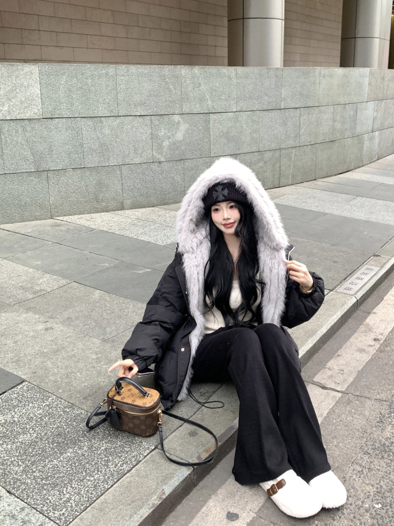 慵懶高級毛領連帽羽絨外套