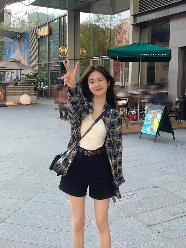 慵懶復古格子外搭襯衫