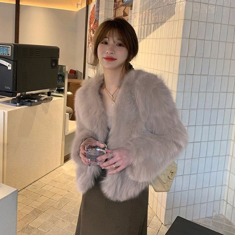 高級感低調紡狐狸毛加厚毛毛大衣