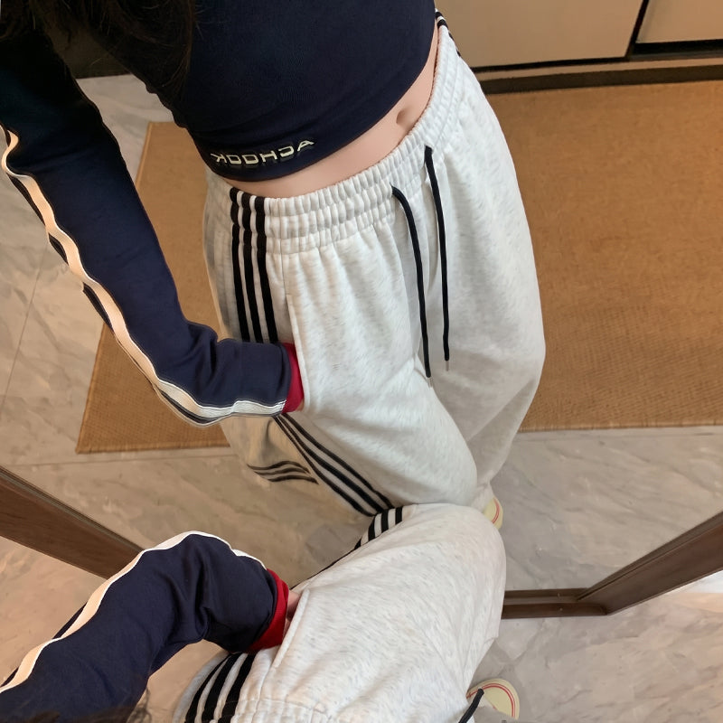 簡約美式條紋運動長褲