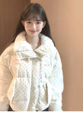 氣質燈芯絨波點立領羽絨外套
