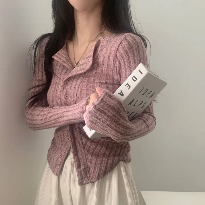 韓系chic修身顯瘦排扣長袖上衣