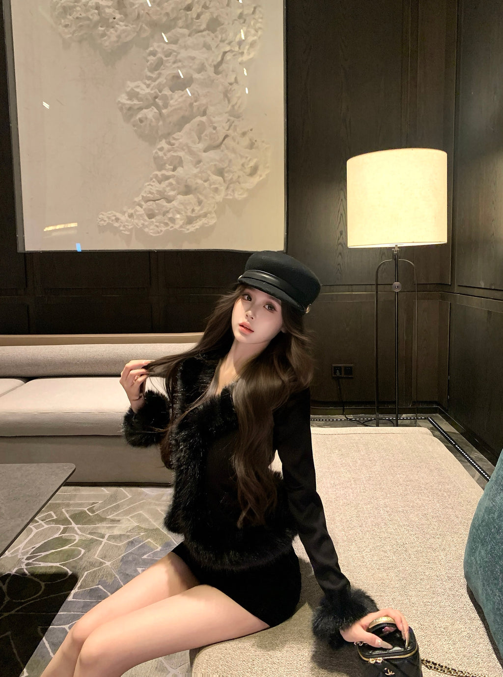 可愛性感毛毛邊v領針織開衫毛衣外套