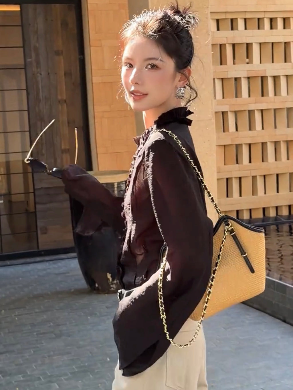 法式浪漫木耳邊襯衫上衣