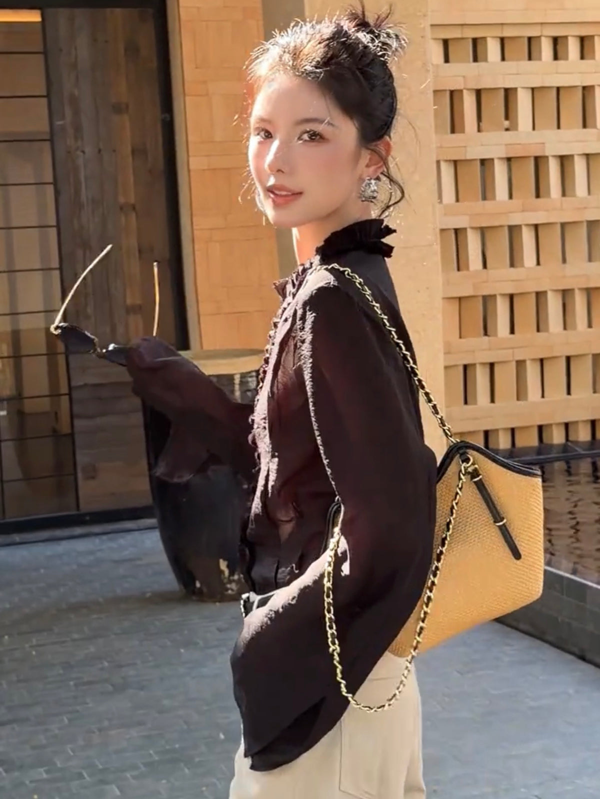 法式浪漫木耳邊襯衫上衣