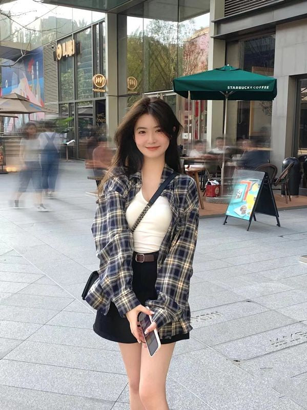 慵懶復古格子外搭襯衫