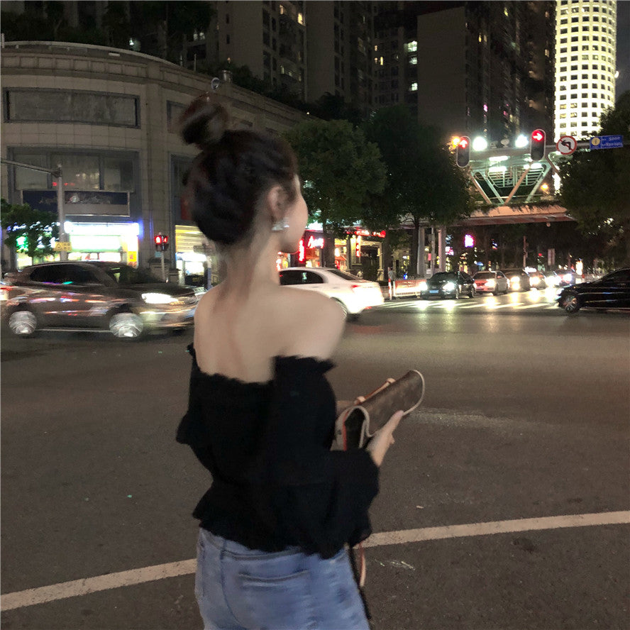氣質約會一字領露肩顯瘦上衣