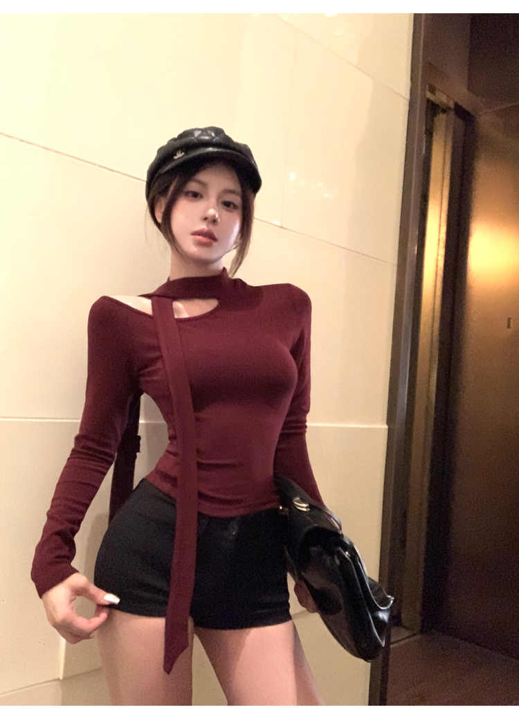 優雅氣質純欲掛脖長袖上衣