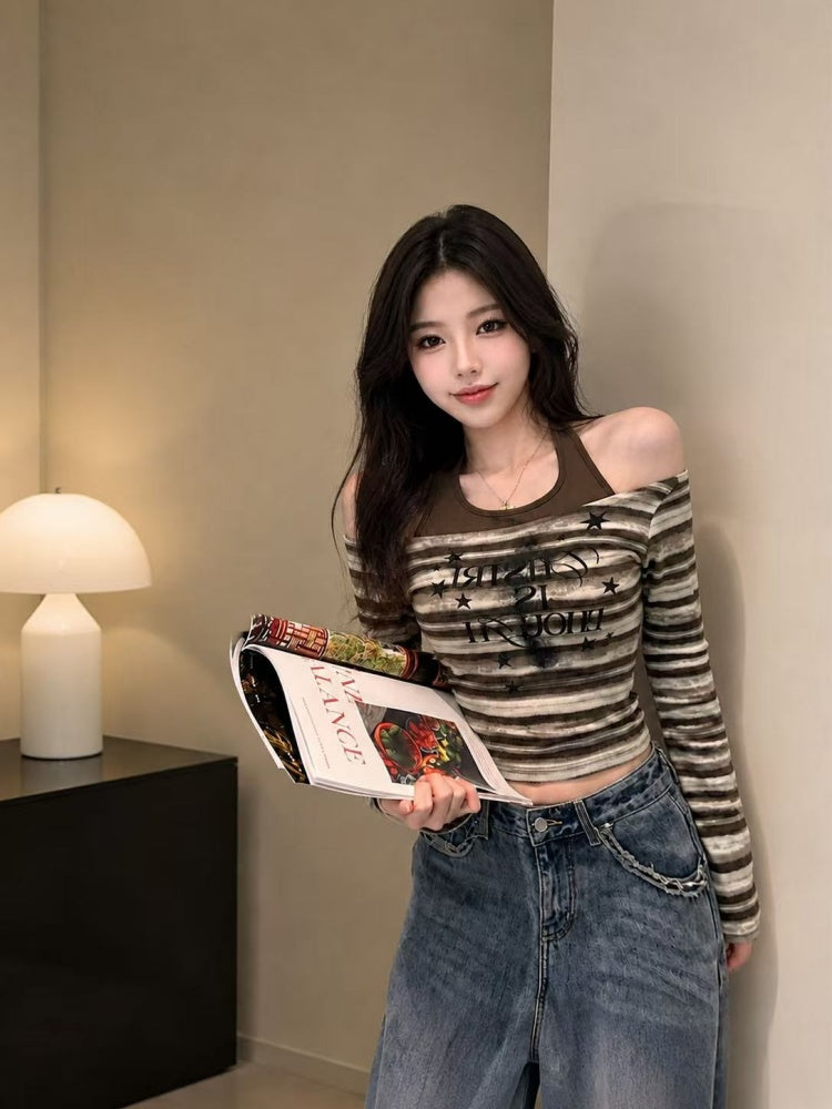 美式時尚百搭顯瘦假兩件上衣