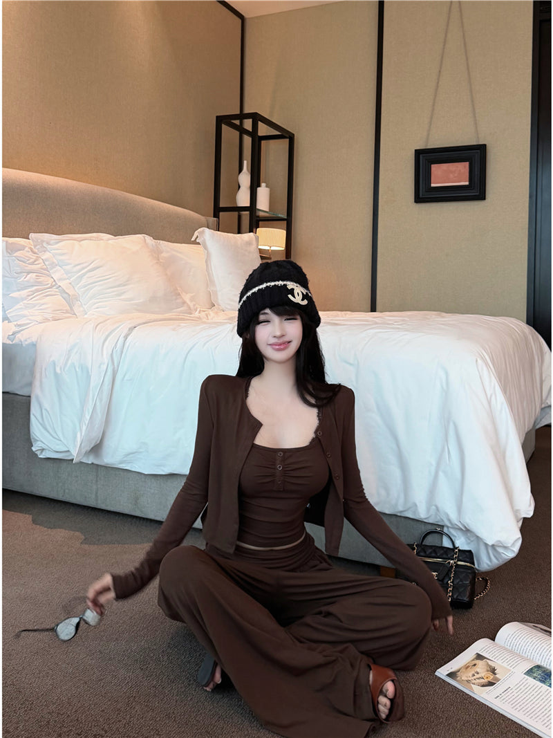 簡約氣質性感蕾絲吊帶背心三件套
