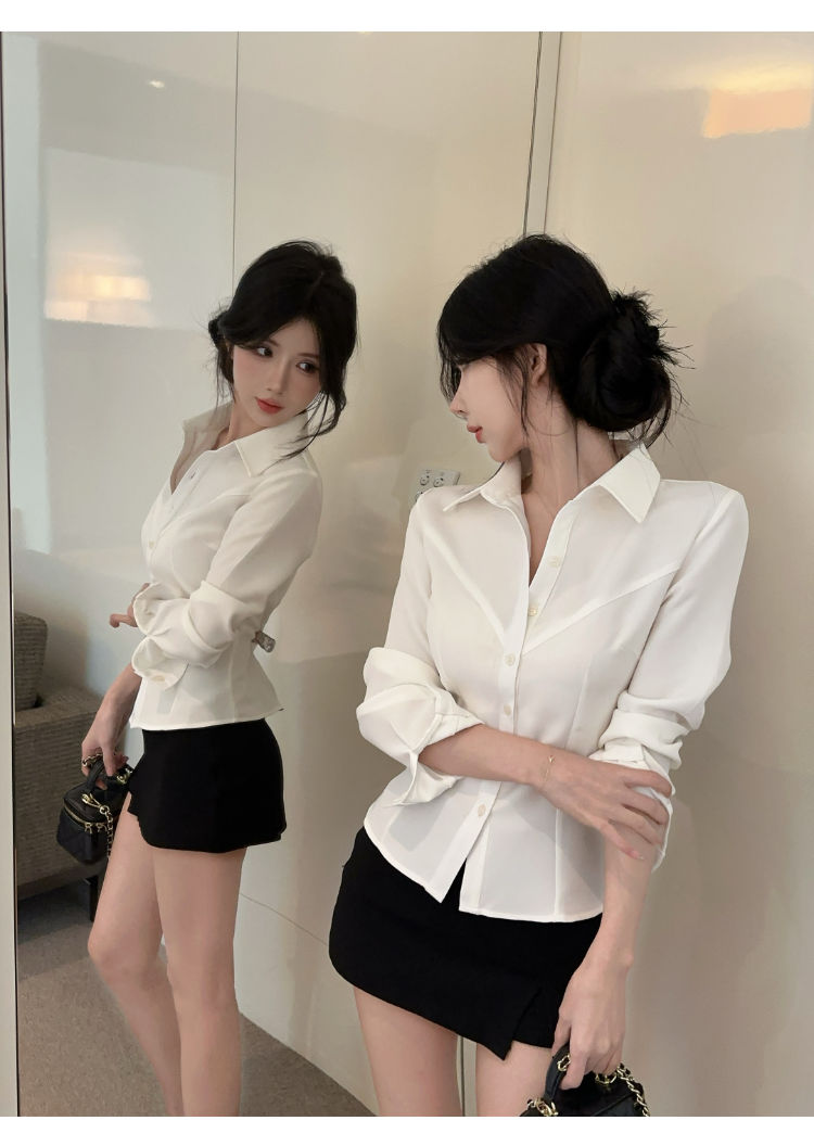 簡約清純性感收腰白襯衫
