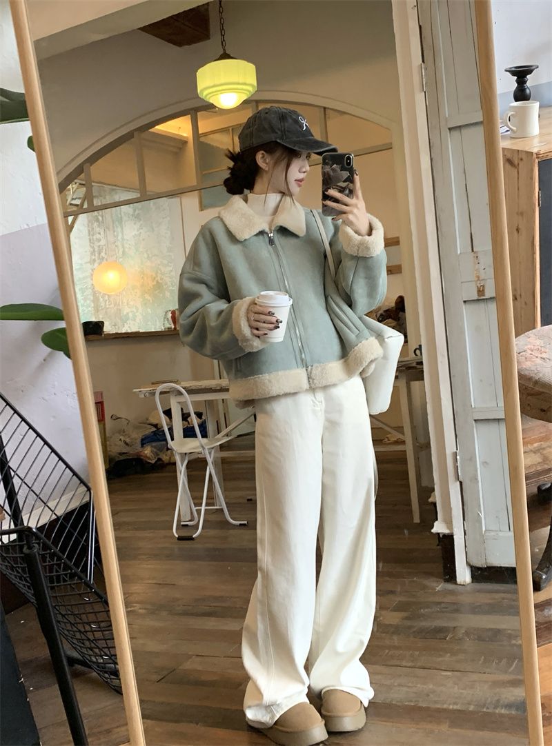 高級感氣質立領羊駝絨加厚保暖外套