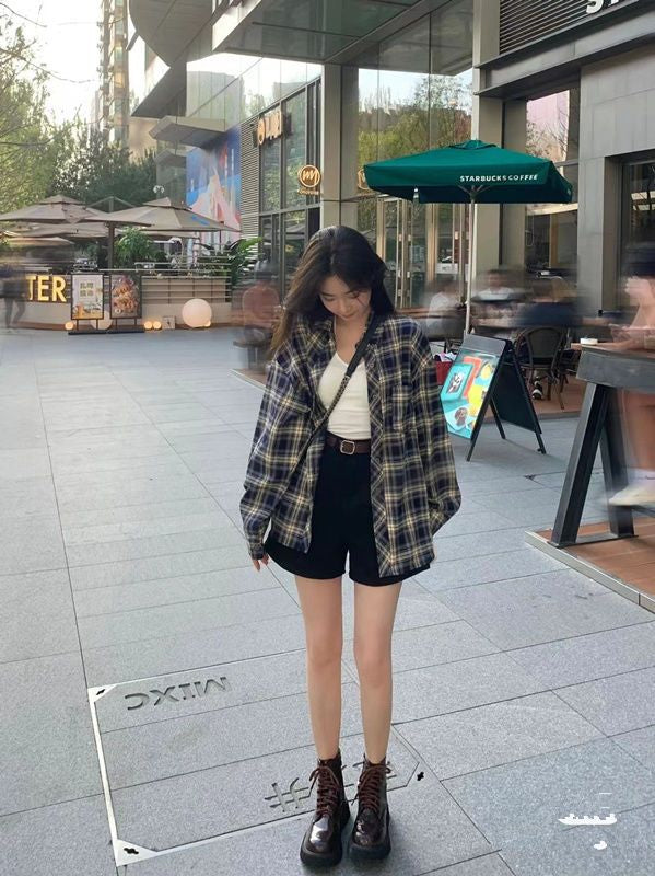 慵懶復古格子外搭襯衫